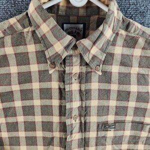 Faconnable Medium Beige Red Plaid Long Sleeve Button Up Shirt Design By Goldberg